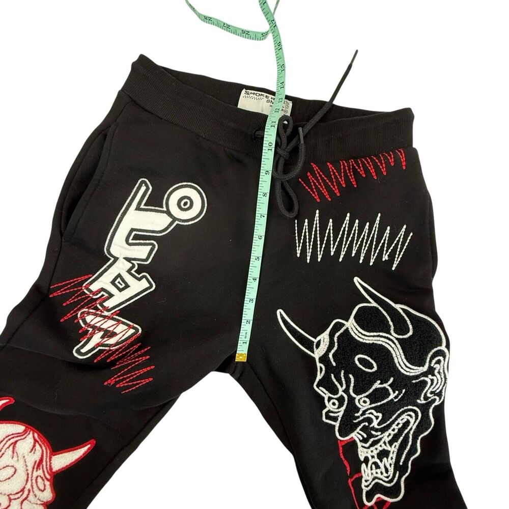 Smoke Rise Split Jogger Sweatpant Men Small Leave Me Alone Embroidered Devil - Picture 11 of 12